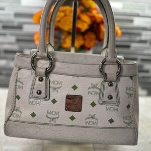 MCM Cream and Green Satchel